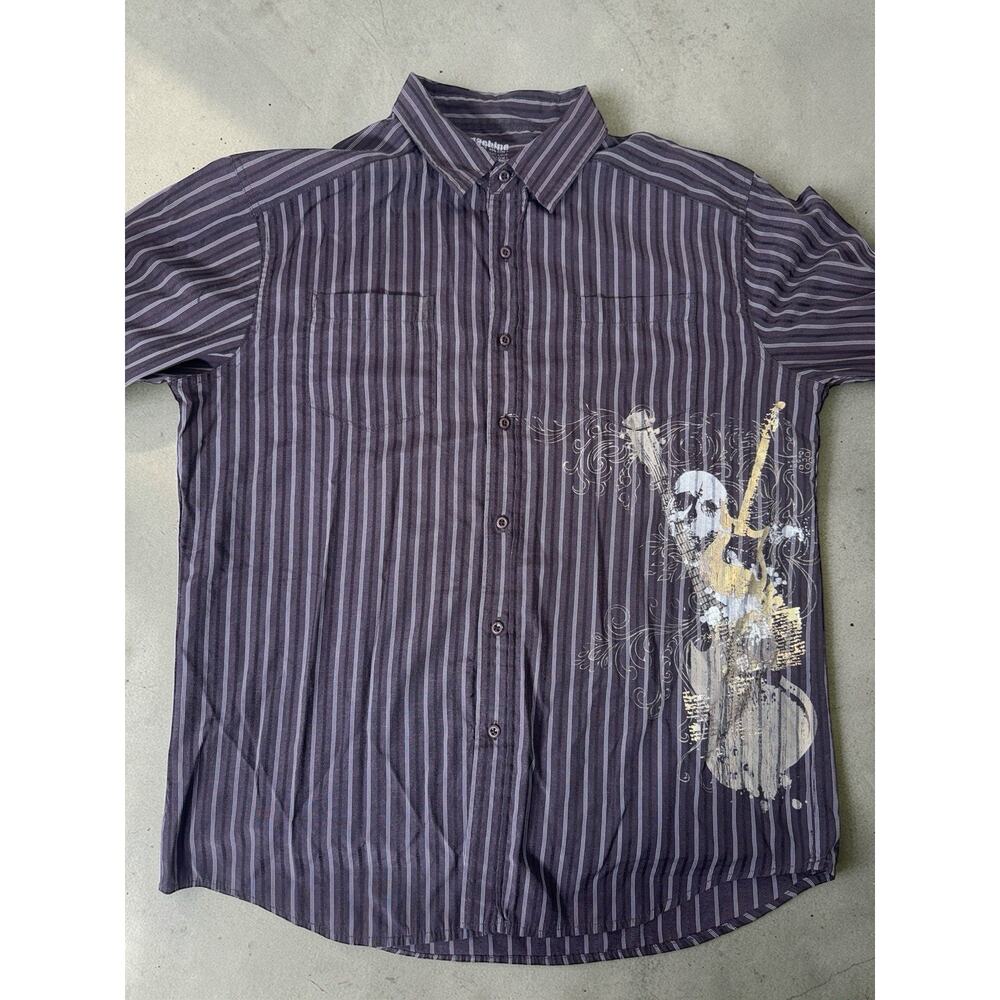 Machine Brand Men Size Large Long Sleeve Brown Striped with Accent Design Y2K